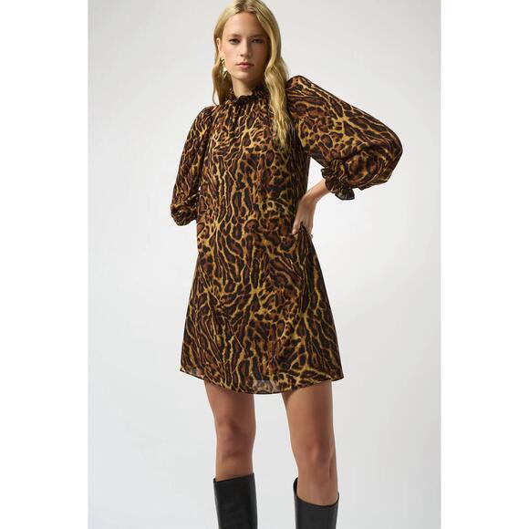 JOSEPH RIBKOFF Dresses & Skirts - NEW JOSEPH RIBKOFF animal print georgette long puffed sleeve trapeze dress in bl